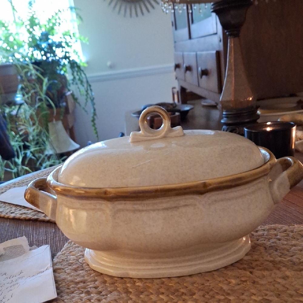 Mikasa Cream and Brown Ceramic Tureen